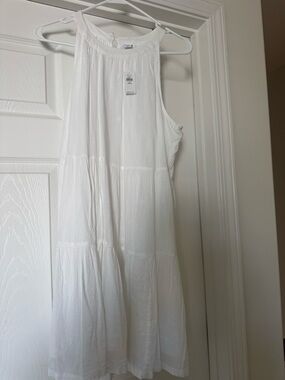 Old Navy White Petite Sleeveless Dress with Subtle Embroidery